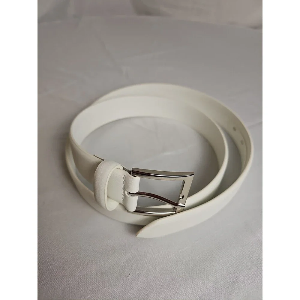 Yorkshire VI Men's White Leather Belt Size 40 Silver Buckle Casual Dress